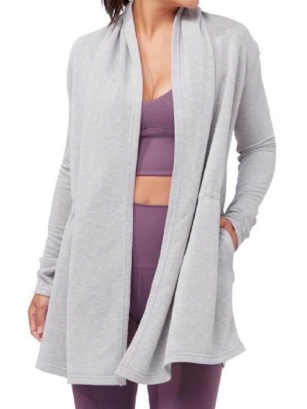 NWT manduka Performance Om French Terry Cardigan - light heather gray